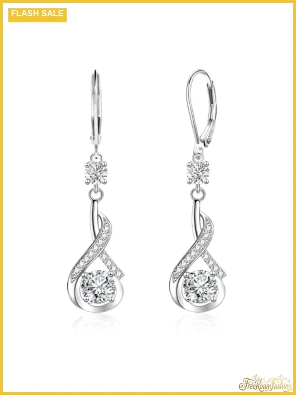 Sterling Silver Dangle Cubic Zirconia Earrings Drop Leverback